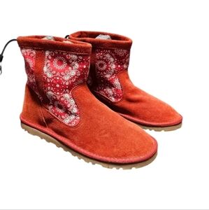 UGG Kaelou Red White Suede Bandana Booties Size 4